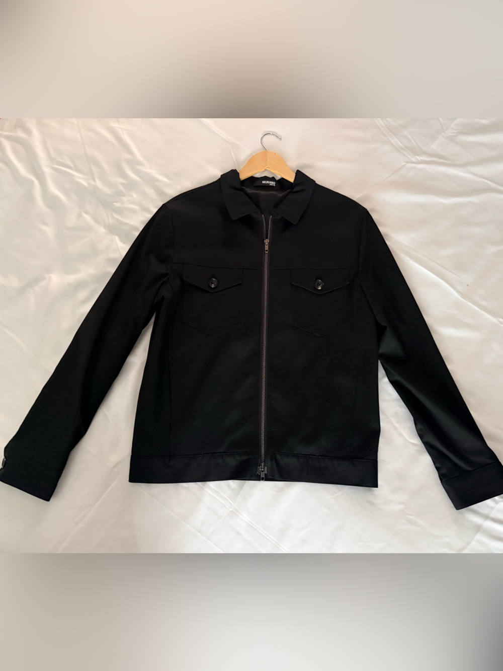Murano Black Lightweight Zip-Front Shirt Jacket